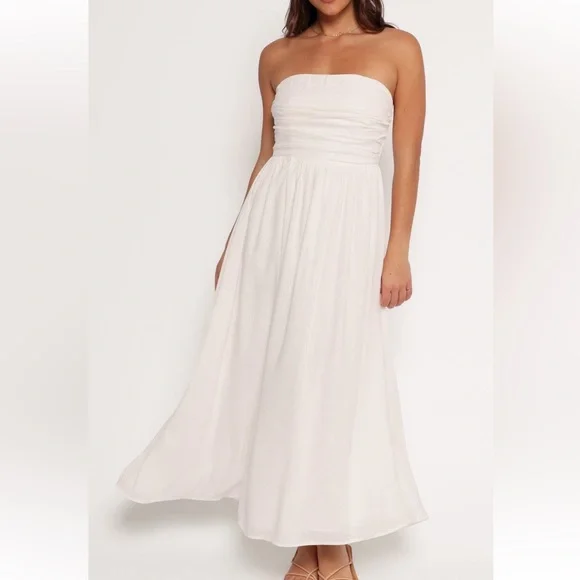 Petal & Pup Kayt Strapless Linen Blend Maxi Sundress White Bridal Bride Wedding - Picture 1 of 16